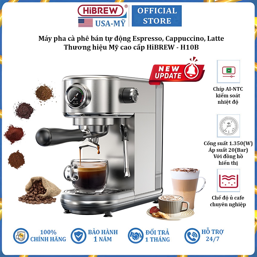 Máy pha cà phê bán tự động thương hiệu Mỹ cao cấp HiBREW H10B - Công suất 1350W - Áp suất 20bar