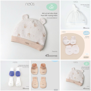 NOUS Set phụ kiện bao tay, bao chân, mũ và yếm chất petit thương hiệu NOUS cho bé