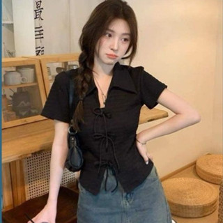 áo Brandy coquette nữ form baby tee xinh áo kiểu nữ cổ polo buộc dây Anie A334