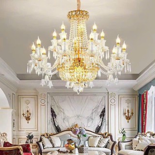 Đèn chùm pha lê tân cổ điển 15 tay cho phòng khách hiện đại,Đèn trần trang trí sảnh biệt thự studio tặng kèm bóng Led