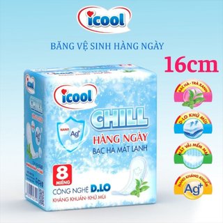 Băng vệ sinh ICOOL CHILL HÀNG NGÀY 8 miếng dài 14cm BVS hàng ngày mặt vải mềm mại, mát lạnh, khử mùi