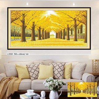Tranh đính đá phong cảnh Mùa Thu - LV512(150x60cm) , tranh chưa gắn đá