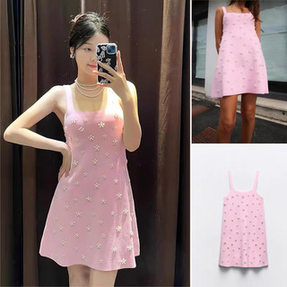 (sẵn ) VÁY 2 DÂY HỒNG ĐÍNH NGOC ZARA XUẤT