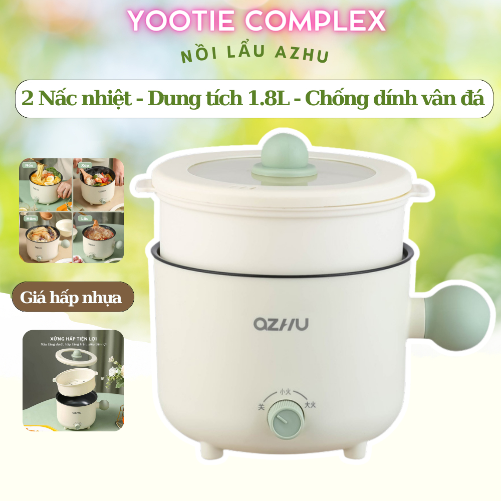 Nồi Lẩu Điện Đa Năng 2 Nấc Nhiệt Kèm Giá Hấp Có Tay Cầm Tiện Dụng 18Cm, Nồi Lẩu Hấp Mini 2 Tầng Cao Cấp