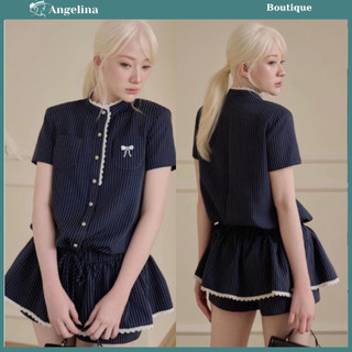 Set bộ áo cổ tàu viền rem nhún eo túi ngực thời trang sang chảnh