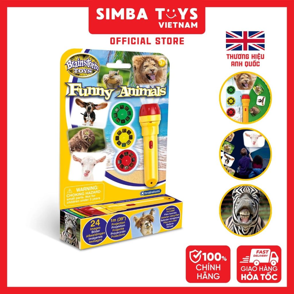 Đồ Chơi Đèn Pin Flashlight BRAINSTORM TOYS Funny Animals Torch and Projector E2072 - Simba Toys Viet