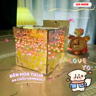 Đèn Hoa Tulip Handmade, Đèn Khung Vuông Tráng Gương, Đèn Hoa TuLip Hottrend, Hộp đèn Hoa Tulip