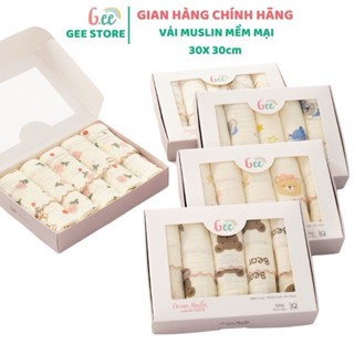 Khăn sữa Muslin GEE- Hộp 5 khăn xô sữa muslin 2 lớp cao cấp mềm mịn cho làn da bé