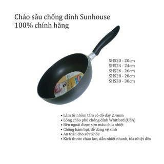 Chảo sâu chống dính sunhouse shs20 - shs24 - shs26 - shs28 - shs30