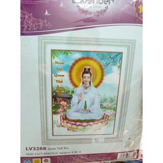 Tranh thêu Quán Thế Âm Bồ Tát tọa sen LV3268 - kích thước: 46 * 59cm. (TRANH CHƯA LÀM)