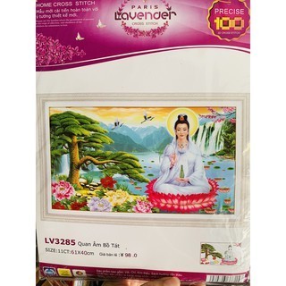 Tranh thêu Quan Âm Bồ Tát cây tùng LV3285 - kích thước: 61 * 40cm. (TRANH CHƯA LÀM)