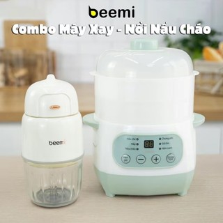 Combo máy xay ăn dặm 8 lưỡi dao và nồi nấu cháo chậm đa năng Beemi 1L kèm xửng hấp