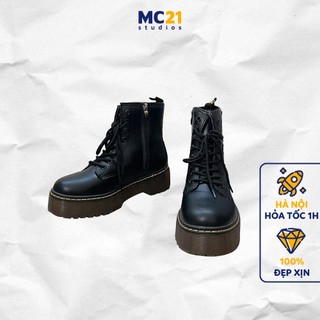 Giày boots da cổ cao MINION CLOTHING đế 5cm phong cách Ulzzang Streetwear Hàn Quốc G2602