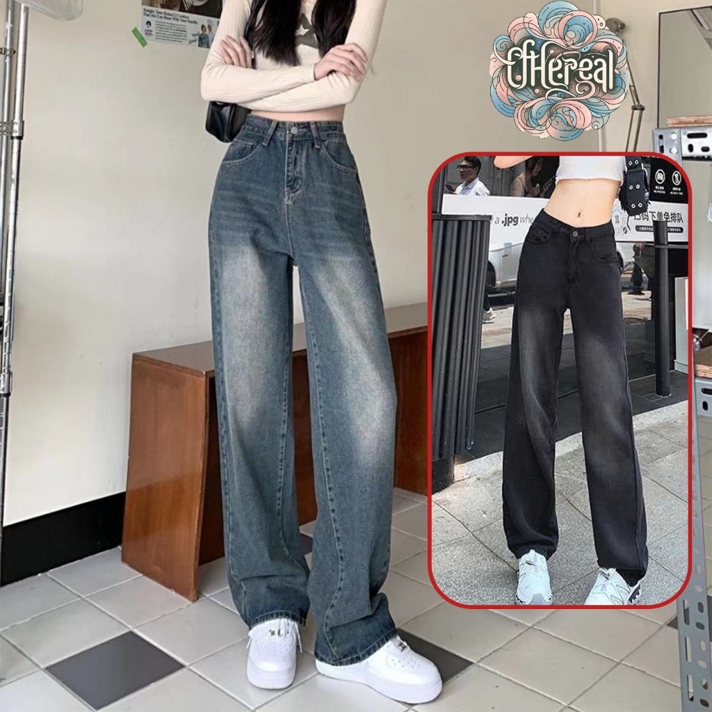 Quần Jean nữ ống suông Avocado wash màu Retro - Quần Baggy Jean nữ ống rộng màu Retro phong cách
