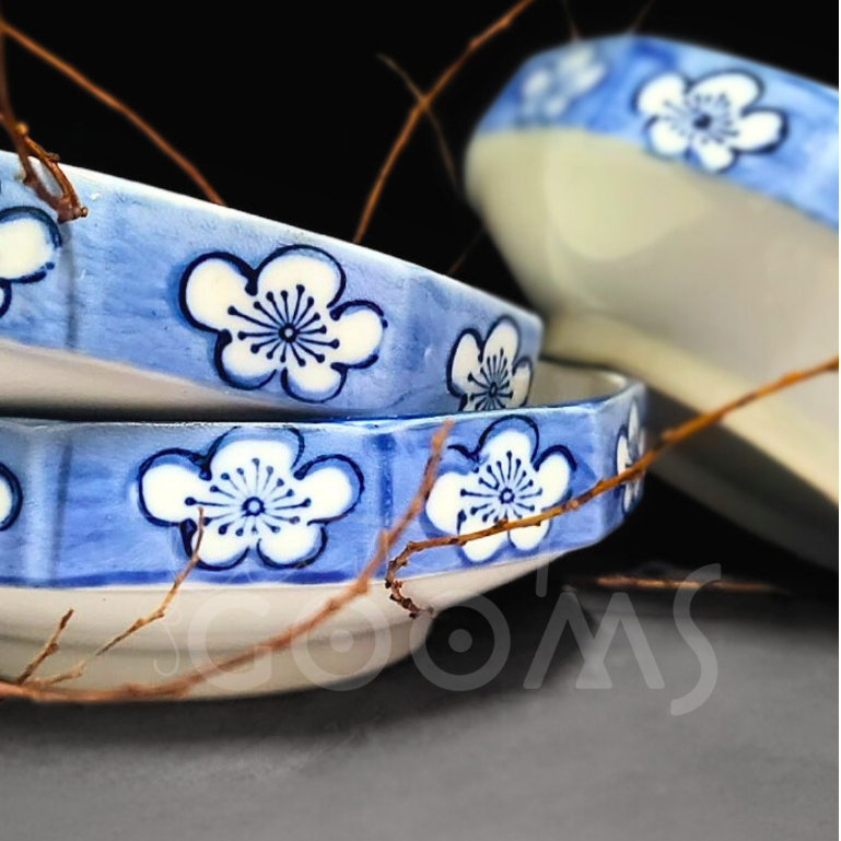 Dĩa gốm sâu lòng men lam