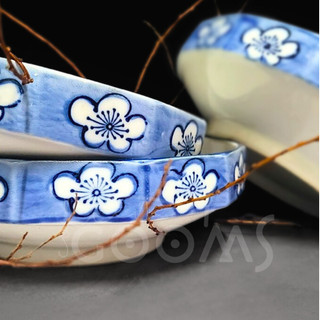 Dĩa gốm sâu lòng men lam