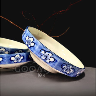 Dĩa gốm sâu lòng men lam
