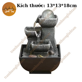 Thác nước phong thuỷ cối đá ba tầng tài lộc cối xay trang trí nhà cửa