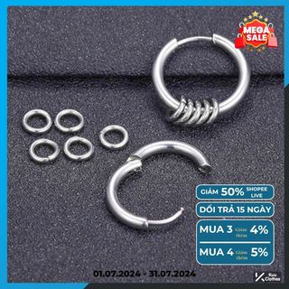 Khuyên tai nam tròn dạng xỏ KuuClothes màu bạc đen đơn giản đẹp nhỏ xinh - HT Hper