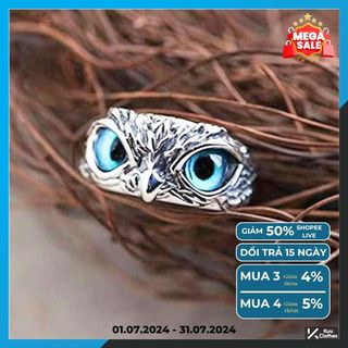 Nhẫn nam titan không gỉ Eagle Ring Mắt Cú Mèo Kuu Clothes Freesize Màu bạc thời trang - Eagle Ring nam nữ đẹp