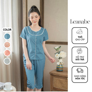 Bộ Ngủ Vải Thô Kate Cổ Tròn Hoa Nhí Dáng Áo Cộc Quần Lửng Bộ Mặc Nhà Thoáng Mát Leanabe Homwear 23T320-23