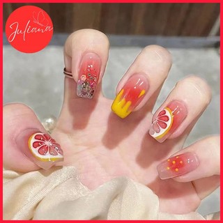 [Mã-A507] Set 24 Móng Tay Giả Juliana Hoạ Tiết Quả Chanh(Tặng Kèm Keo + Miếng Dán + Dũa Móng)