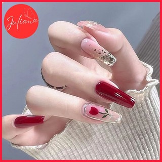 [Mã-A625] Set 24 Móng Tay Giả Juliana Hoạ Tiết Bông Hoa Hồng Kim Tuyến Cao Cấp (Tặng Kèm Keo + Dũa + Miếng Fán)