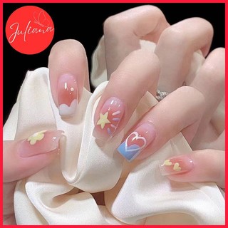 [Mã-Y29] Set 24 Móng Tay Giả Juliana Họa Tiết Trái Tim Ngôi Sao (Tặng Kèm Keo + Dũa + Miếng Dán)