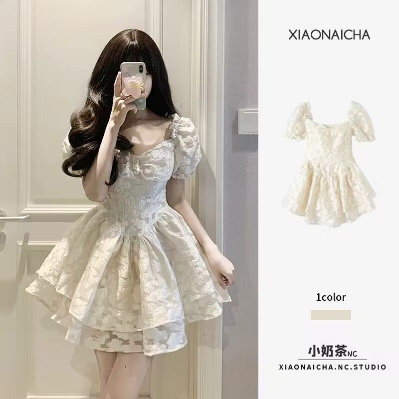 Váy cottagecore Đầm dự tiệc Đầm babydoll Hè Phong Cách Mới Váy Búp Bê Tay Phồng Công Chúa Váy Bánh P