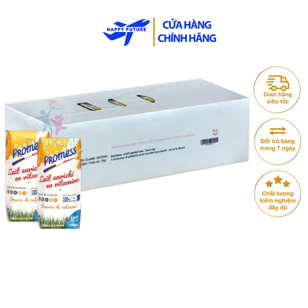 [Thùng 24 Hộp] Sữa Tươi Promess Vitamin Canxi 200ml - Sữa nhập khẩu Pháp