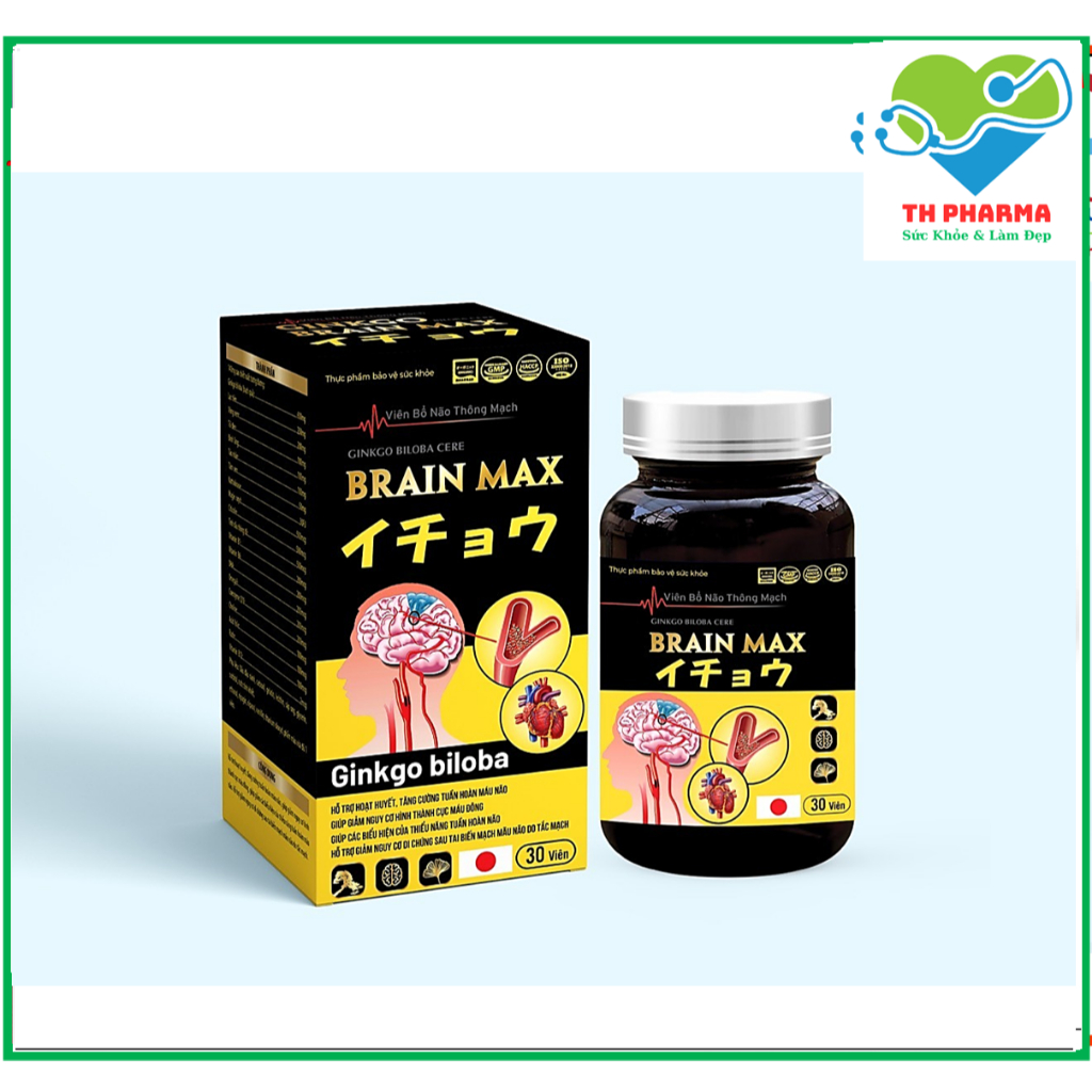 Viên Bổ Não Thông Mạch Ginkgo Biloba  Brain Max Giảm Đau Đầu Chóng Mặt Rối Loạn Tiền Đình Mất Ngủ Suy Giảm Trí Nhớ