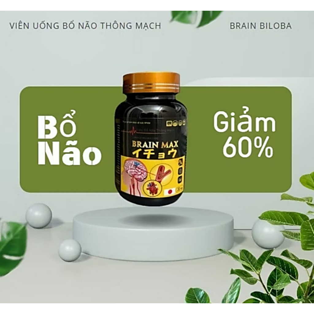 Viên Bổ Não Thông Mạch Ginkgo Biloba  Brain Max Giảm Đau Đầu Chóng Mặt Rối Loạn Tiền Đình Mất Ngủ Suy Giảm Trí Nhớ