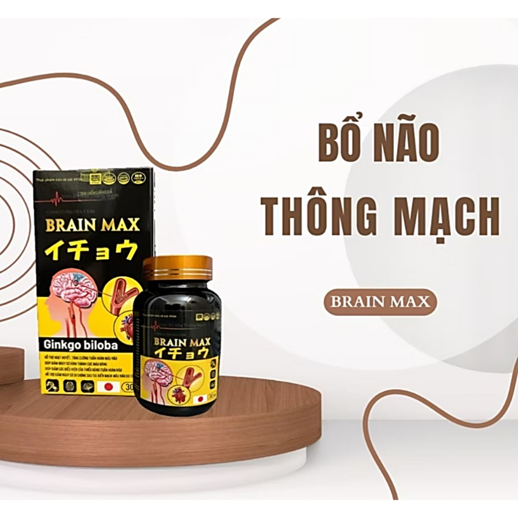 Viên Bổ Não Thông Mạch Ginkgo Biloba  Brain Max Giảm Đau Đầu Chóng Mặt Rối Loạn Tiền Đình Mất Ngủ Suy Giảm Trí Nhớ