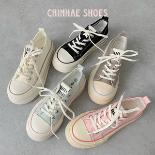 Giày sneaker thể thao vải canvas cổ thấp thoáng khí nhiều màu sắc tăng chiều cao 4cm phong cách trẻ trung cho nữ đi học