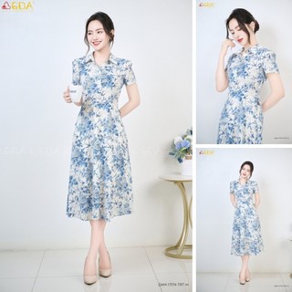 Đầm xòe hoa cổ sơ mi cao cấp GDA COLLECTION chất Cát Lụa mềm mịn, nhẹ mát, che khuyết điểm, sang trọng