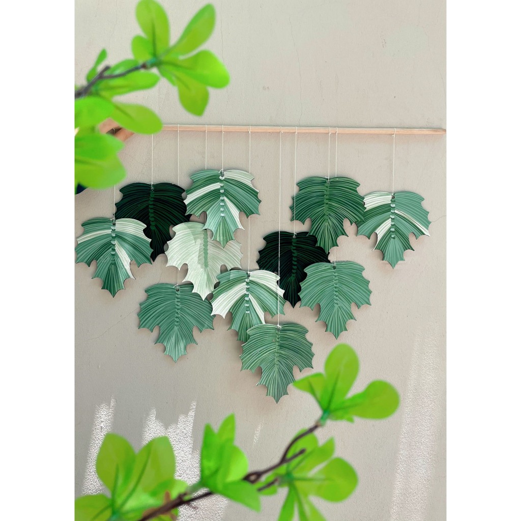 Bộ tranh treo tường 11 Lá Phong xanh vẽ tay từ gỗ decor nhà cửa, tranh gỗ, lá decor treo tường, tran