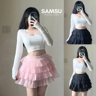 Chân váy voan ngắn xoè 4 tầng phong cách tiểu thư lưng chun co dãn Samsu.clothing_saigon
