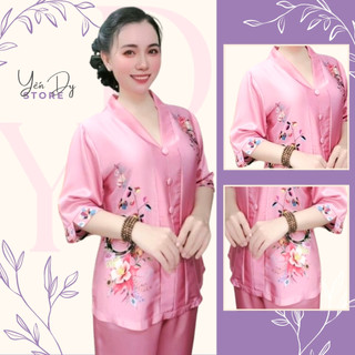 Đồ bộ trung niên cho bà cho mẹ - Bộ bà lai lụa latin cao cấp sang trọng quý phái, phom 42-80kg