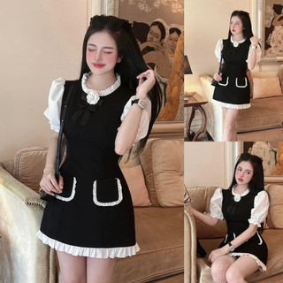Bigsize Đầm tiểu thư phối tay phồng nhẹ nhàng kèm tag hoa 55-95kg