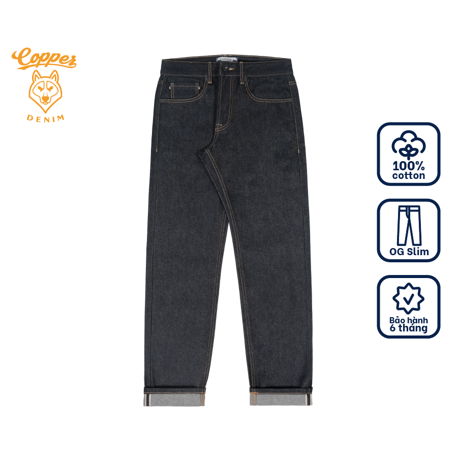 Quần Jeans Nam 14.5 Oz - raw selvedge denim, dáng OG slim, màu xanh đậm - Copper Denim