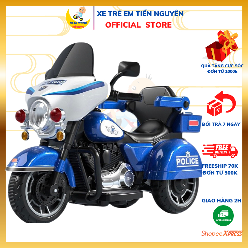 Xe máy điện trẻ em 609 Fullbox có nhạc còi đèn đầy đủ, Mô tô điện cảnh sát cho bé từ 1-6 tuổi kèm sạc điện BH 6 tháng