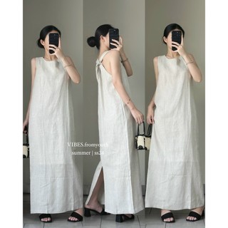Đầm linen suông xoắn lưng_da964