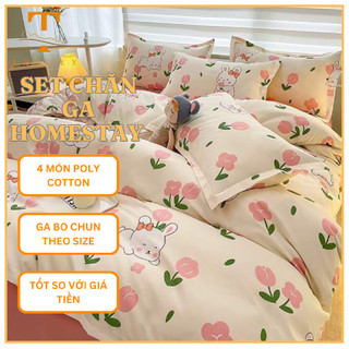 🍃Bộ Chăn Ga Gối🍃Cotton 3D poly dày dặn mát mịn dễ thương phong cách hàn quốc nhẹ nhàng sang trọng sắc nét Leotex