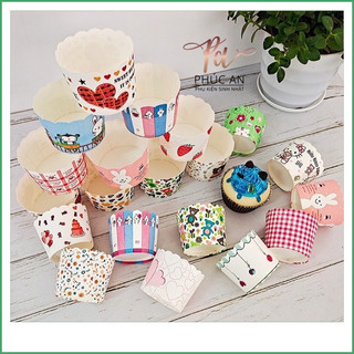 [Mẫu ngẫu nhiên] Sét 50 ly nhỏ cupcake nướng bánh muffin giấy cứng không cần khuôn
