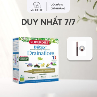 Thải độc detox Superdiet nươc uống thải độc hữu cơ 5 in 1 gan thận da ruột phổi Hộp 20 ống của Pháp