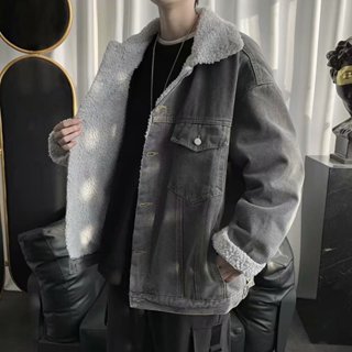 Áo khoác jean nam unisex lót len lông cừu, áo khoát lót lông jean denim nam unisex đại hàn 0180