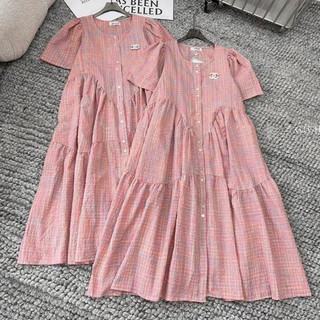 Váy bầu công sở Váy đầm bầu Babydoll Kẻ Hồng Cầu Vồng + Chất Đũi Xốp, váy bầu suông dáng dài