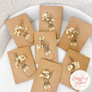 Thiệp hoa khô vintage handmade, thiệp kraft chúc mừng, sinh nhật, trang trí quà tặng