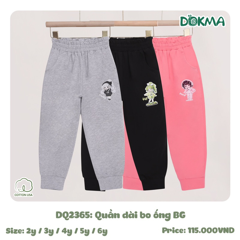 {CHÍNH HÃNG} Quần dài bo ống Dokma bé gái chất liệu vải cotton 2-6Y DQ2365:
