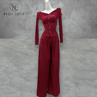 S246 - Set Áo Tay Dài Bẹt Vai + Quần Dài Suông Xếp Ly - Ngọc Lucie